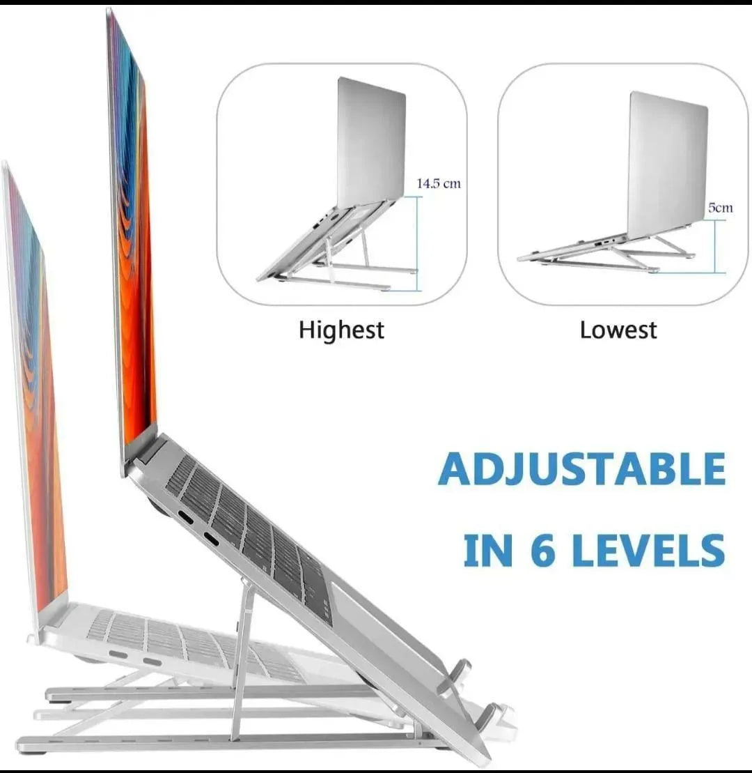 Silver Aluminum Laptop Stand Adjustable Height Portable