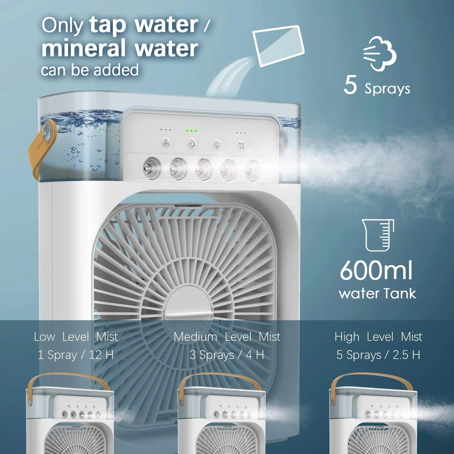 Portable Air Cooler Fan – 3-in-1 Mini AC Desktop Humidifier 7-Color LED
