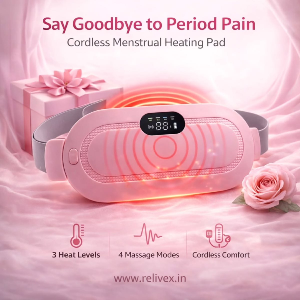 Electric Period Cramp Massager Vibrator Heating Belt for Menstrual Relief Pain Waist Stomach Warming Women Gift Box Packing
