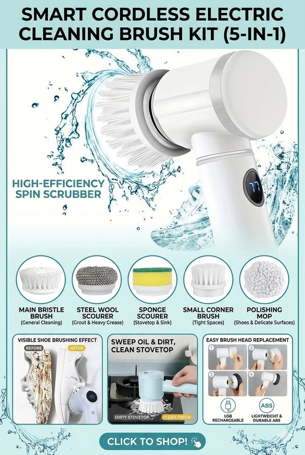 Electric Spin Scrubber White ABS Multi-Functional
