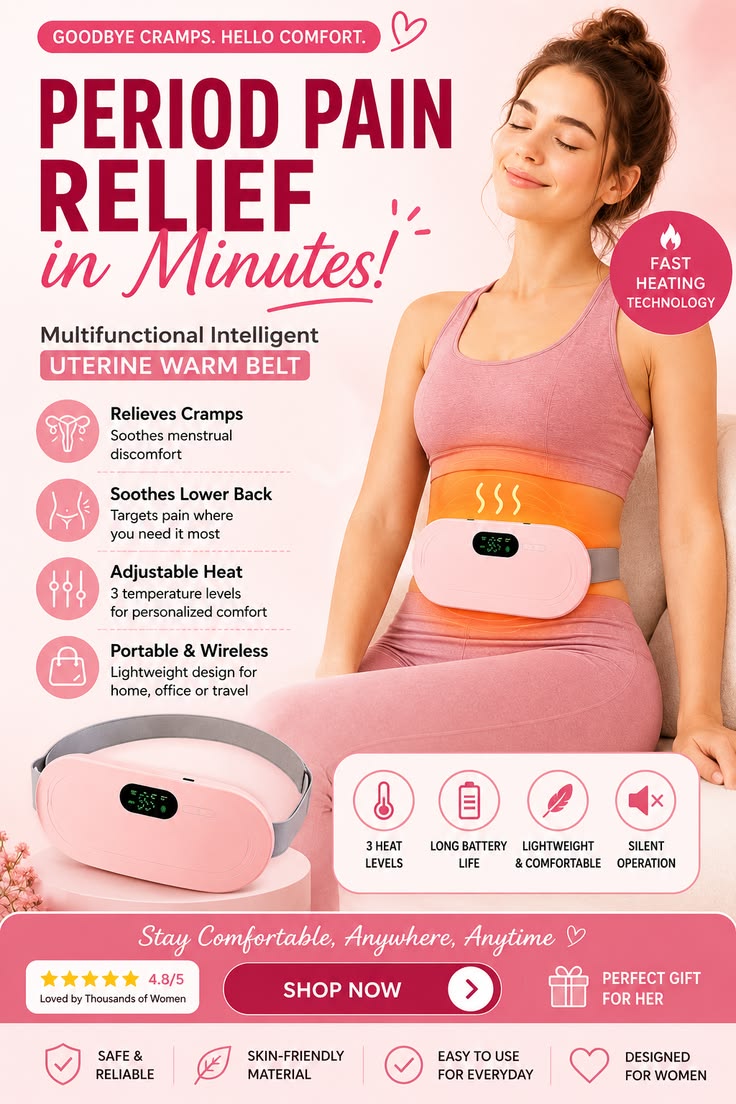 Electric Period Cramp Massager Vibrator Heating Belt for Menstrual Relief Pain Waist Stomach Warming Women Gift Box Packing