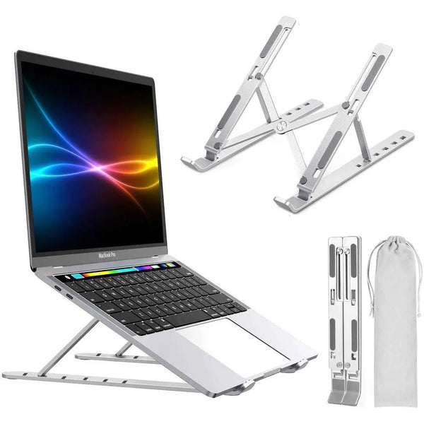 Silver Aluminum Laptop Stand Adjustable Height Portable