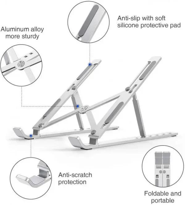 Silver Aluminum Laptop Stand Adjustable Height Portable