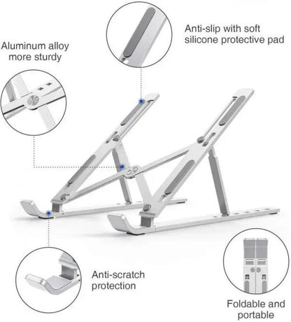Silver Aluminum Laptop Stand Adjustable Height Portable