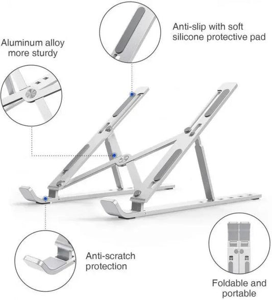 Silver Aluminum Laptop Stand Adjustable Height Portable