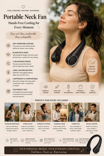 Hands-free Neck Fan for Men Women Portable Cooling