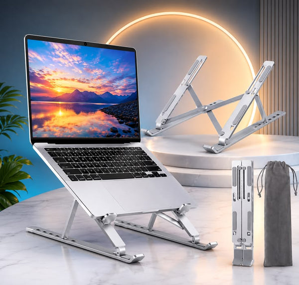 Silver Aluminum Laptop Stand Adjustable Height Portable