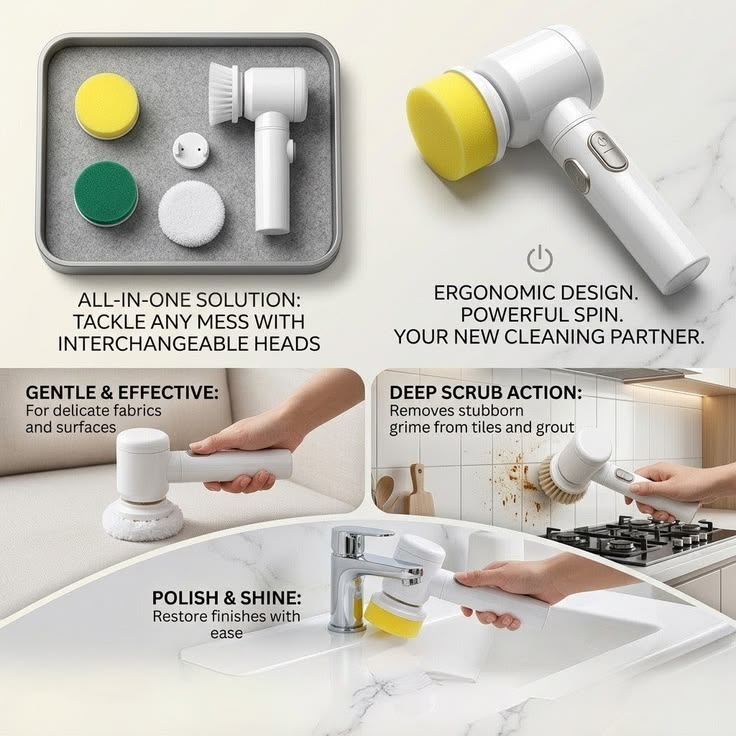Electric Spin Scrubber White ABS Multi-Functional