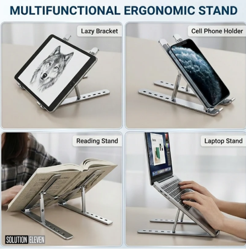Silver Aluminum Laptop Stand Adjustable Height Portable