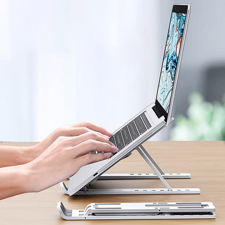 Silver Aluminum Laptop Stand Adjustable Height Portable