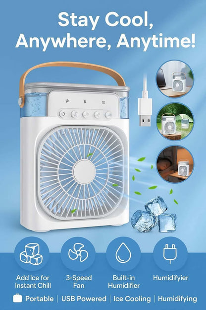 Portable Air Cooler Fan – 3-in-1 Mini AC Desktop Humidifier 7-Color LED
