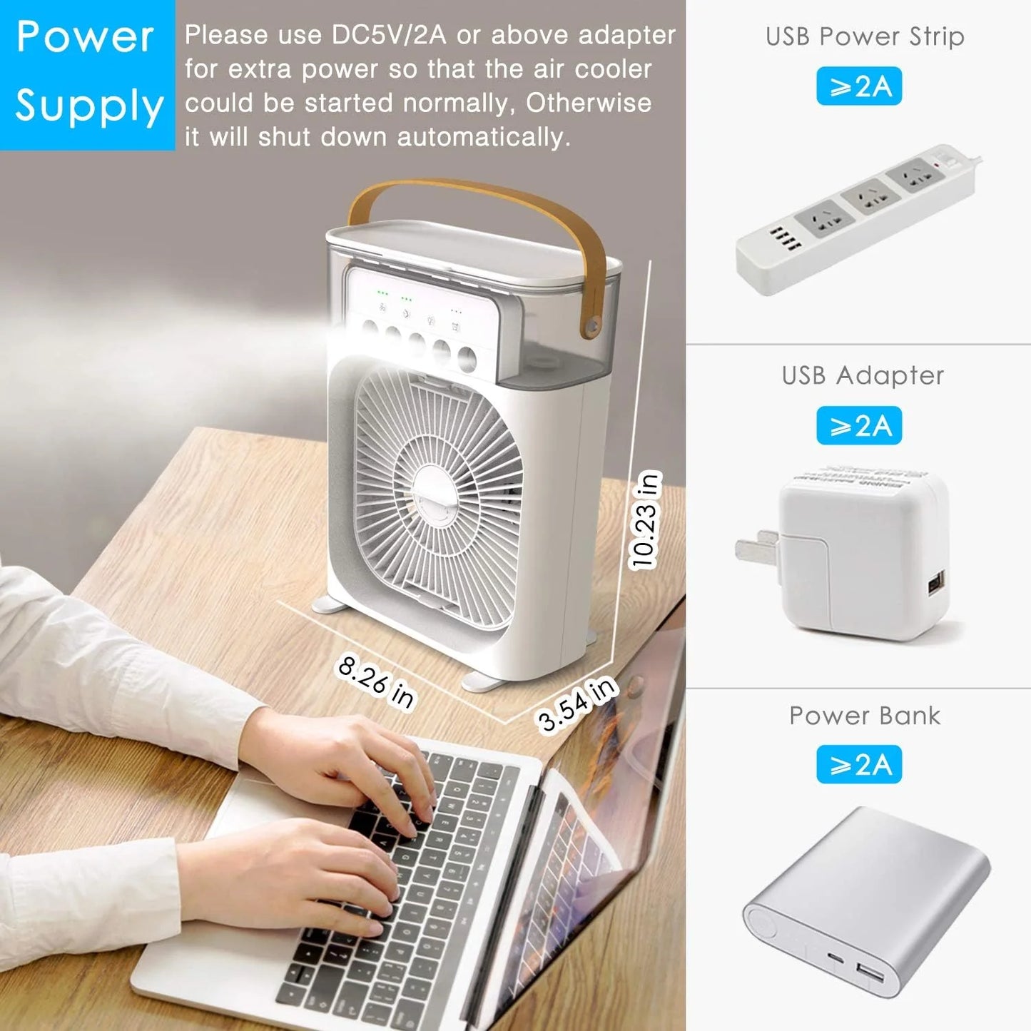 Portable Air Cooler Fan – 3-in-1 Mini AC Desktop Humidifier 7-Color LED