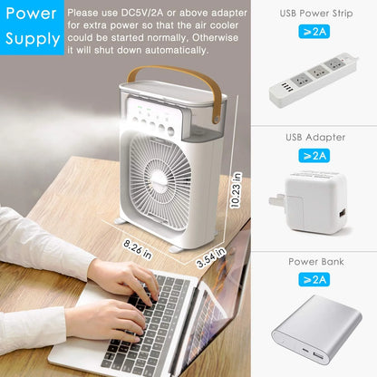 Portable Air Cooler Fan – 3-in-1 Mini AC Desktop Humidifier 7-Color LED