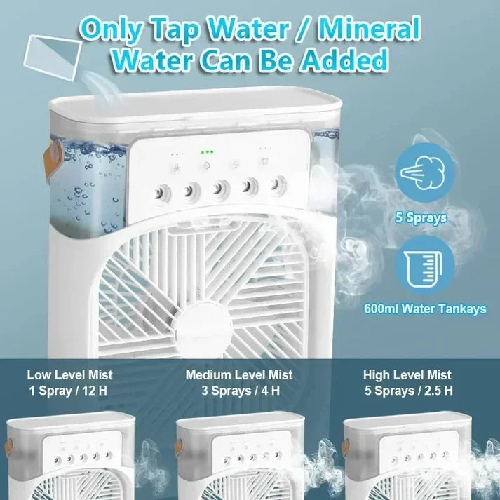Portable Air Cooler Fan – 3-in-1 Mini AC Desktop Humidifier 7-Color LED