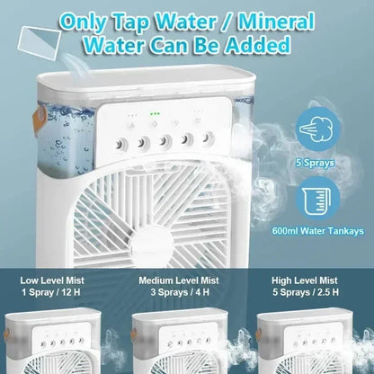 Portable Air Cooler Fan – 3-in-1 Mini AC Desktop Humidifier 7-Color LED