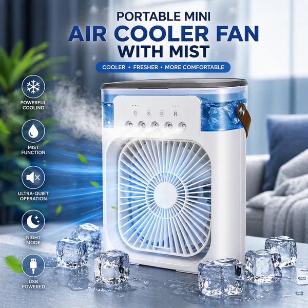 Portable Air Cooler Fan – 3-in-1 Mini AC Desktop Humidifier 7-Color LED